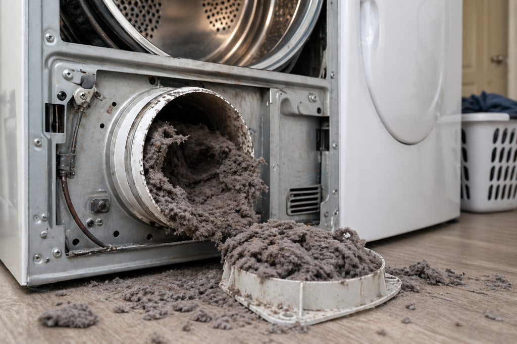 dryer vent clogged with lint causing long drying time Tampa FL