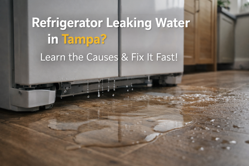 refrigerator leaking water tampa – water pooling under fridge on kitchen floor