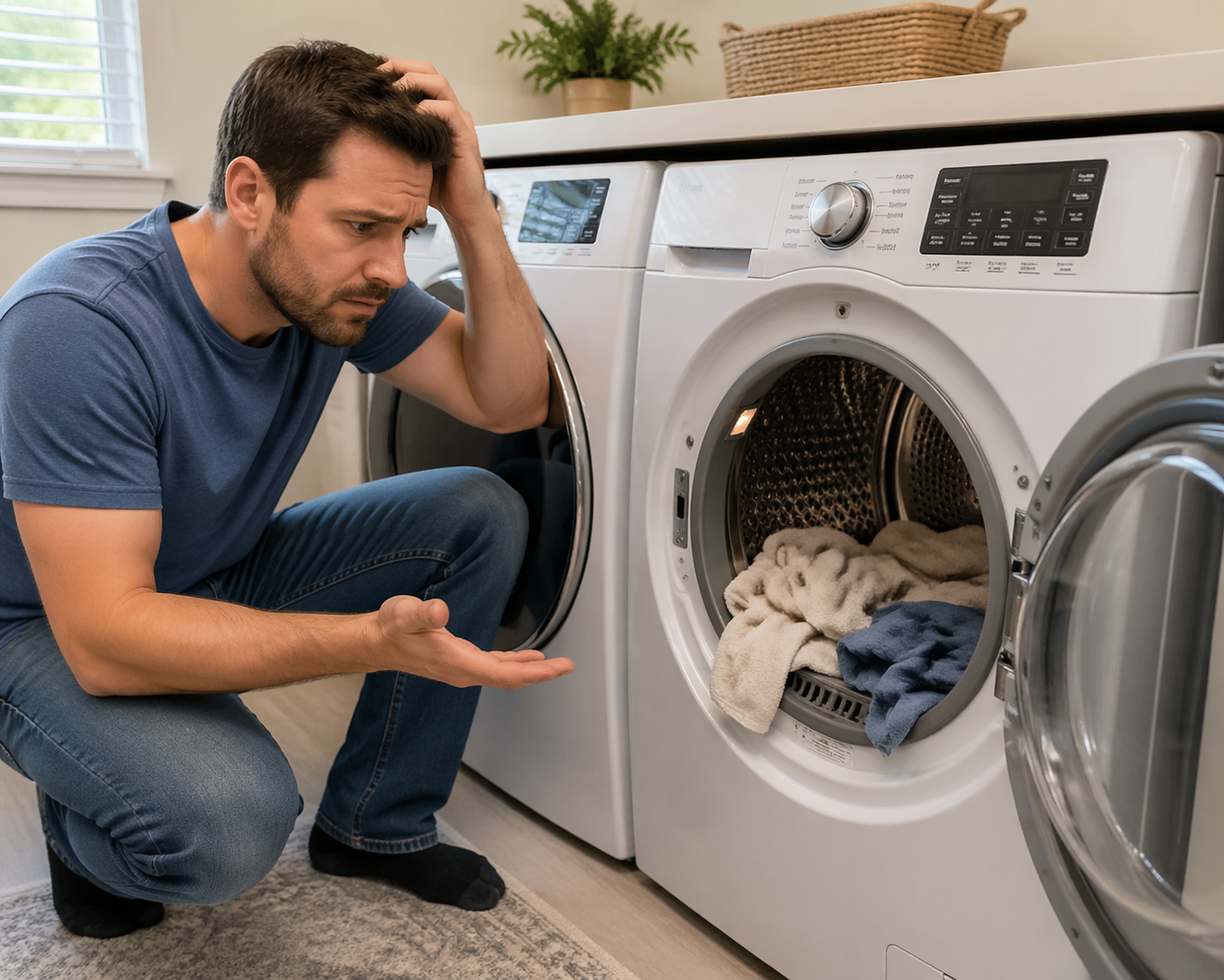 dryer repair in Tampa FL showing heating problem in laundry room