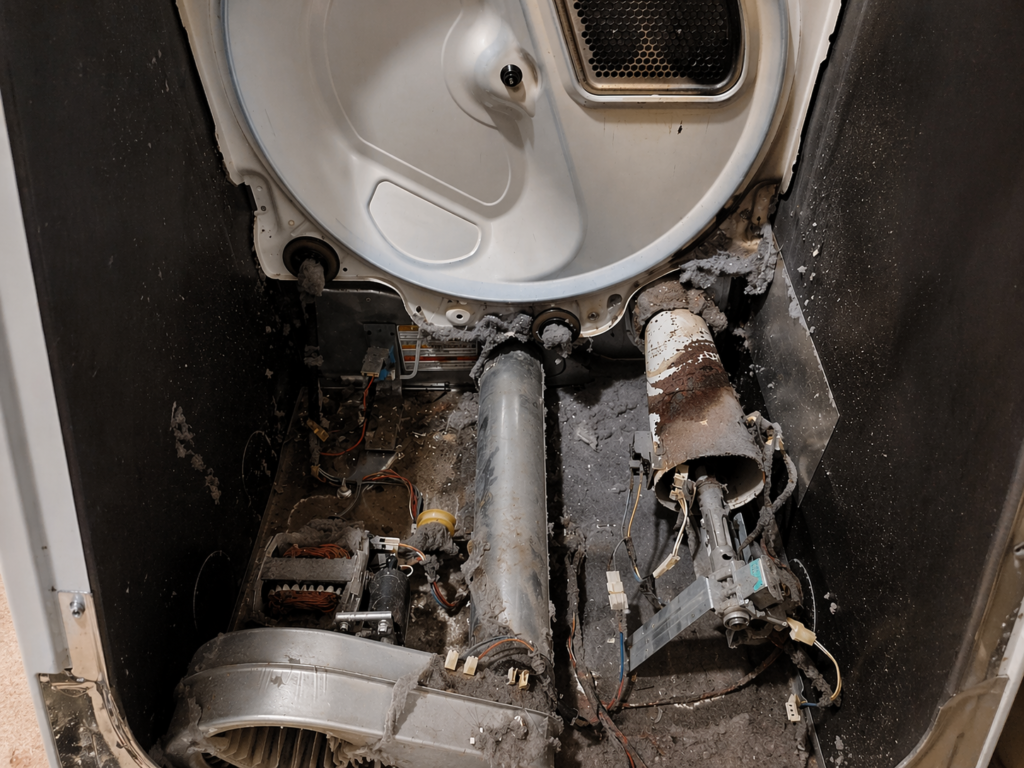 Dryer making loud noise due to lint buildup inside unit in Tampa homes