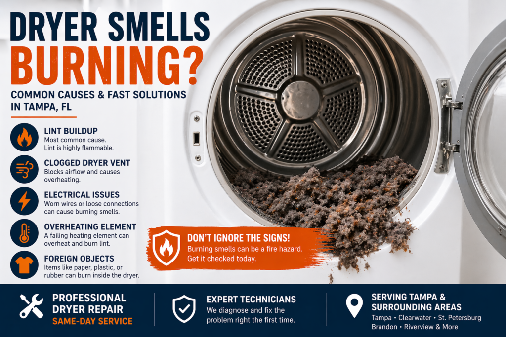 dryer burning smell lint buildup inside dryer Tampa Florida