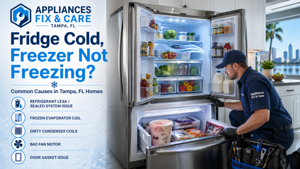 Refrigerator is cold but freezer is not freezing in Tampa FL home
