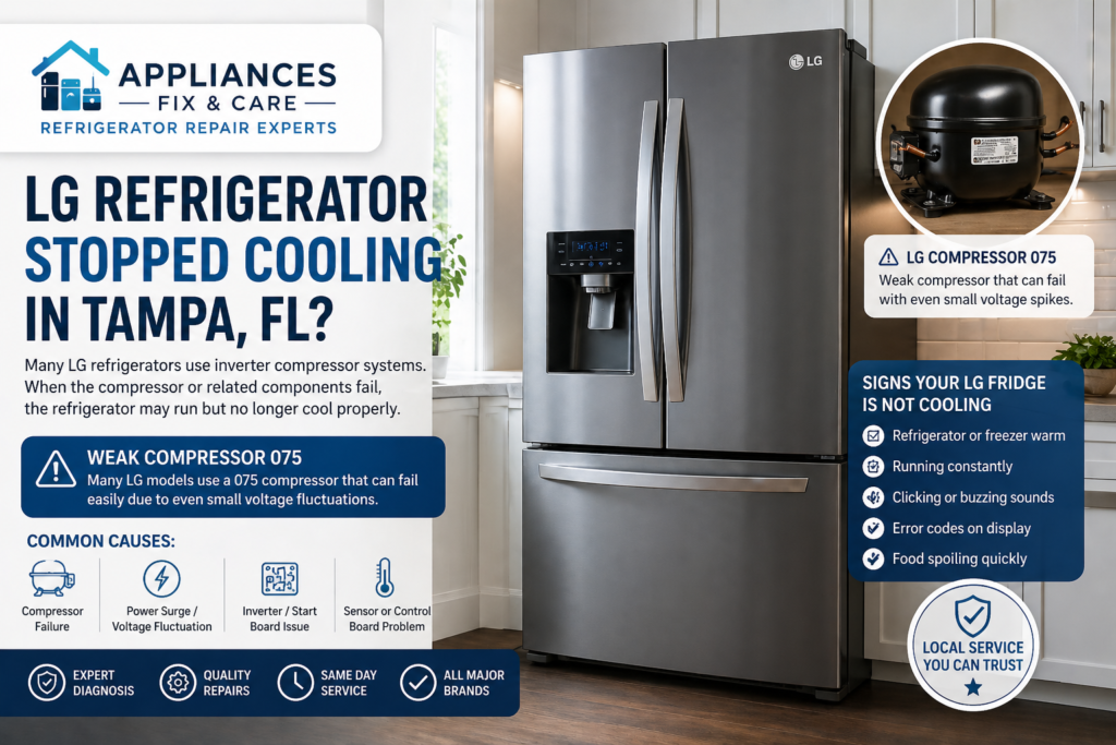 LG refrigerator stopped cooling in Tampa Florida modern kitchen repair service