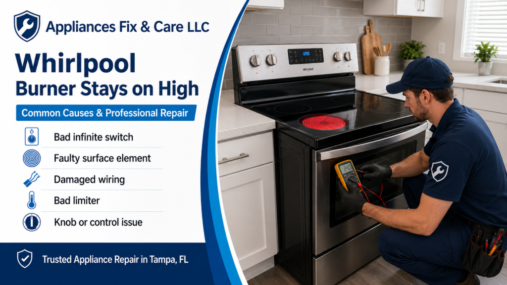 Whirlpool stove burner stays on high repair in Tampa FL by Appliances Fix & Care LLC
