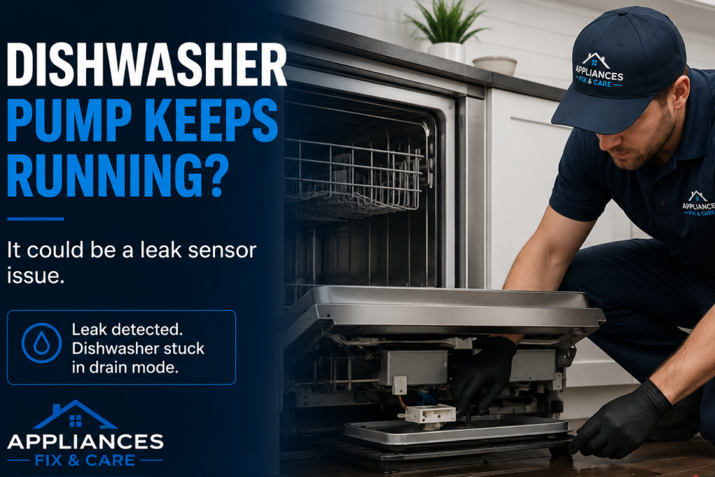 Appliances Fix & Care technician diagnosing a dishwasher stuck in drain mode in Tampa FL